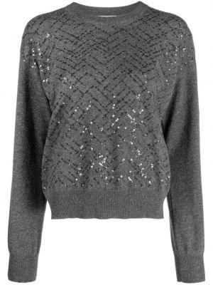 Вълнен пуловер с пайети Brunello Cucinelli сиво