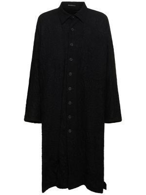 Flanelový vlněný kabát Yohji Yamamoto černý