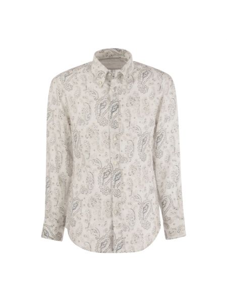 Lniana koszula z wzorem paisley Brunello Cucinelli biała