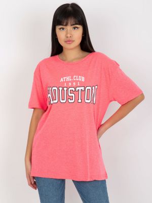 Relaxed тениска с надписи Fashionhunters розово