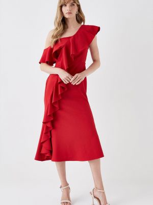 Платье на одно плечо с рюшами Coast красное
