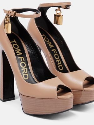 Sandale din piele cu platformă Tom Ford bej