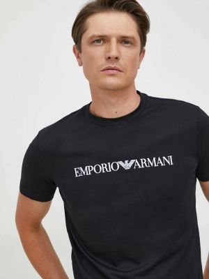 Czarna koszulka bawełniana z nadrukiem Emporio Armani