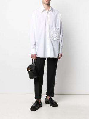Camisa de flores con bolsillos de encaje Valentino blanco