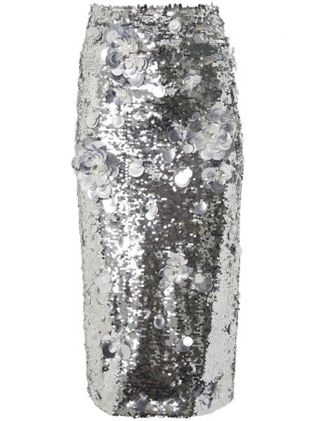 Midi sukně s flitry Carolina Herrera stříbrné