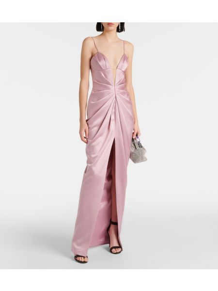 Атласное платье с драпировкой Rasario розовое