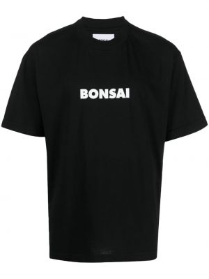 T-shirt en coton à imprimé Bonsai noir