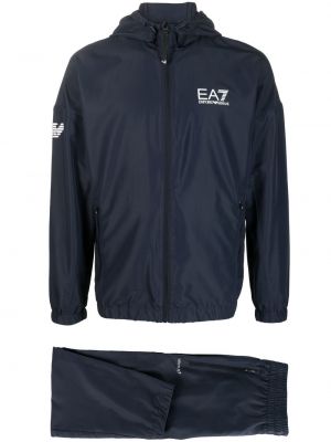 Jacke mit reißverschluss mit kapuze mit print Ea7 Emporio Armani blau