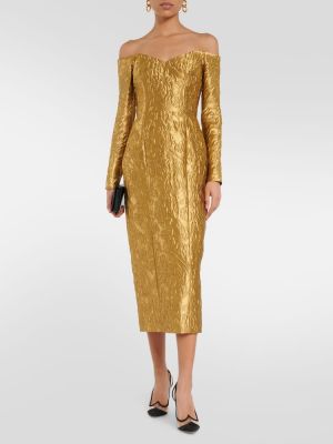 Φλοράλ μίντι φόρεμα ζακάρ Emilia Wickstead χρυσό