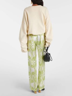 Pantaloni di seta con stampa baggy Dries Van Noten verde