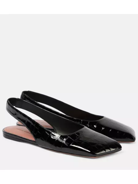 Ballerinas i läder i lackläder med slingback Amina Muaddi svart