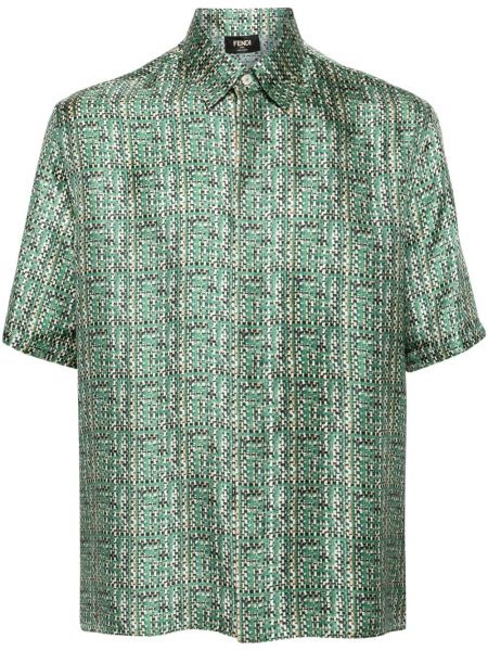Svilena srajca s potiskom z abstraktnimi vzorci Fendi zelena