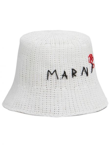 Bavlněný klobouk s výšivkou Marni bílý