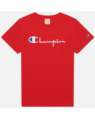 Женская футболка Champion Reverse Weave Script Logo Crew Neck,  , размер XS - Красный