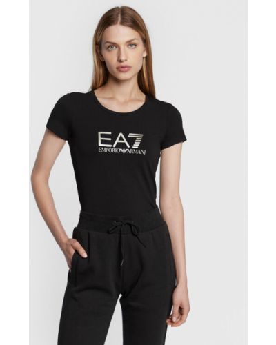 Slim fit gyapjú póló Ea7 Emporio Armani - fekete