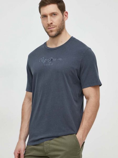Bavlněné tričko s aplikacemi Pepe Jeans šedé