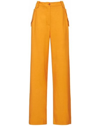 Pantaloni cu picior drept cu talie înaltă de in Alberta Ferretti portocaliu