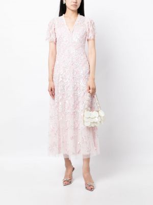 Koktejlové šaty s flitry s výstřihem do v Needle & Thread růžové