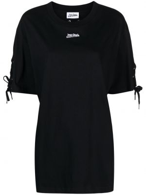 Čipkované šnurovacie tričko s potlačou Jean Paul Gaultier čierna