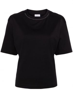 T-shirt avec perles en coton à imprimé Brunello Cucinelli noir