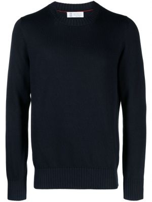 Pamučni džemper s okruglim izrezom Brunello Cucinelli plava