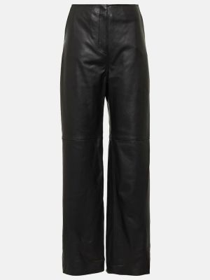 Voľné kožené nohavice s vysokým pásom Totême čierna