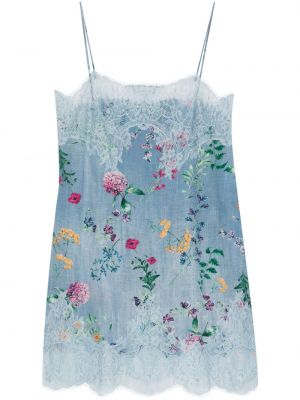 Svilena haljina s cvjetnim printom s printom Ermanno Scervino plava