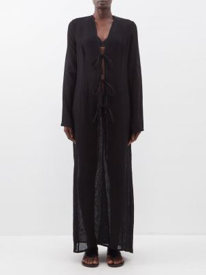 Платье макси dehmit из органического льна с завязками спереди Le Kasha черный