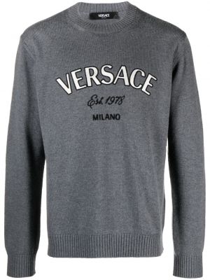 Вълнен пуловер Versace сиво
