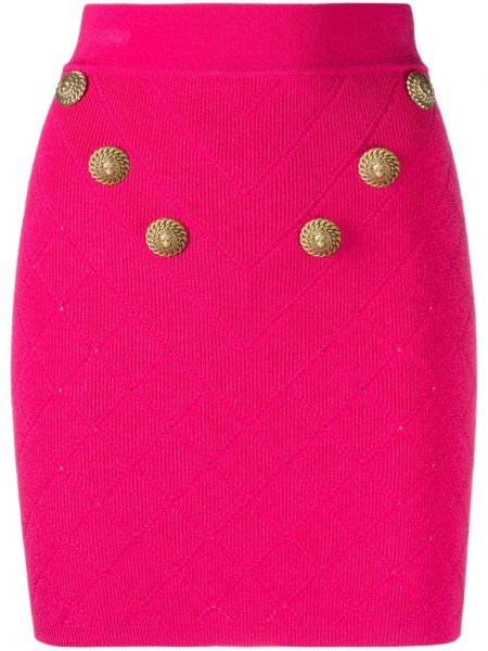 Minigonna con bottoni in maglia Balmain rosa