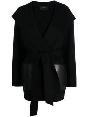 Černý vlněný kožený kabát s kapucí Mackage