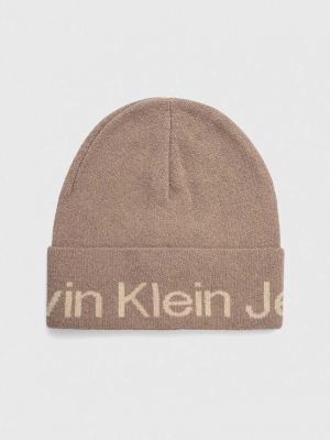 Dzianinowa czapka wełniana Calvin Klein Jeans beżowa