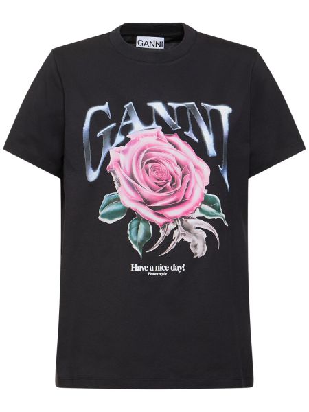 Trykt bomuld t-shirt Ganni