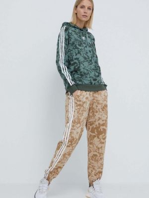 Pamučna hoodie s kapuljačom s printom Adidas Originals zelena