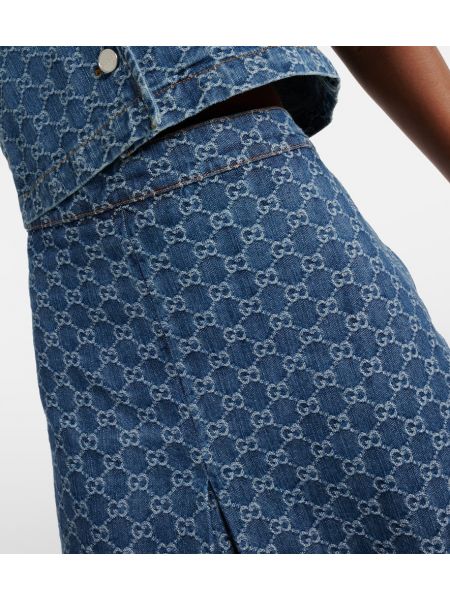 Plisované žakárové džínová sukně Gucci modré