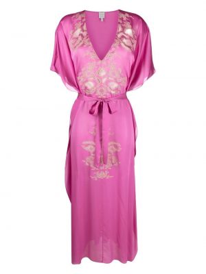 Jedwabna sukienka midi koronkowa Carine Gilson różowa