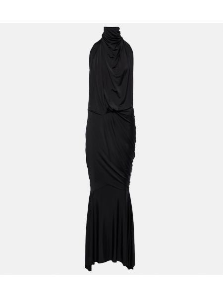 Длинное платье с высоким воротником с драпировкой Alexandre Vauthier черное