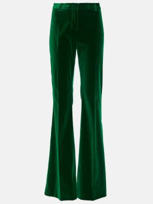 Pantaloni cu talie înaltă de catifea din bumbac Etro verde
