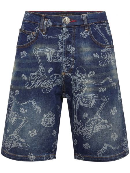 Denimshorts med print Philipp Plein blå