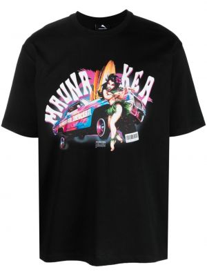 Kokvilnas t-krekls ar apdruku džersija Mauna Kea melns