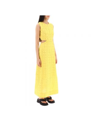 Haftowana sukienka długa Ganni żółta