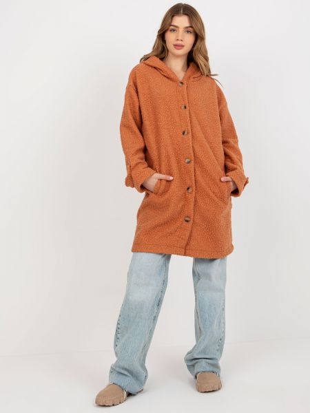 Βελούδινο παλτό με κουκούλα Fashionhunters πορτοκαλί
