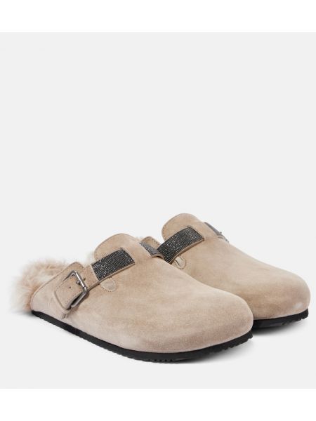 Pärlstav mocka clogs Brunello Cucinelli beige