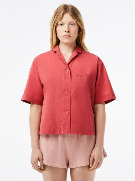 Camisa de algodón manga corta oversized Lacoste rosa