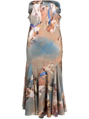 Svilena midi haljina s printom Balmain plava