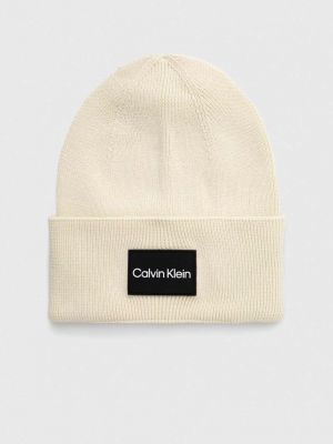 Памучна шапка Calvin Klein бежово