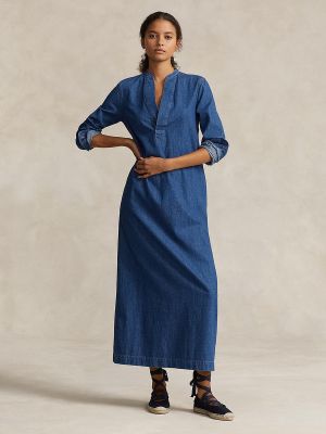 Vestido largo de algodón Polo Ralph Lauren azul
