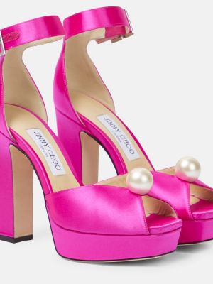 Satiini nauhalliset sandaalit Jimmy Choo pinkki