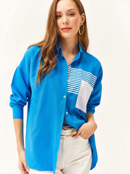 Pletena košulja oversized s džepovima Olalook plava