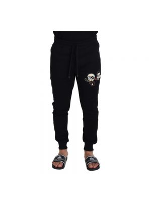 Spodnie sportowe z cekinami bawełniane Dolce And Gabbana czarne